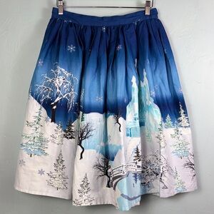 Unique Vintage White Winter Wonderland Blue Skirt